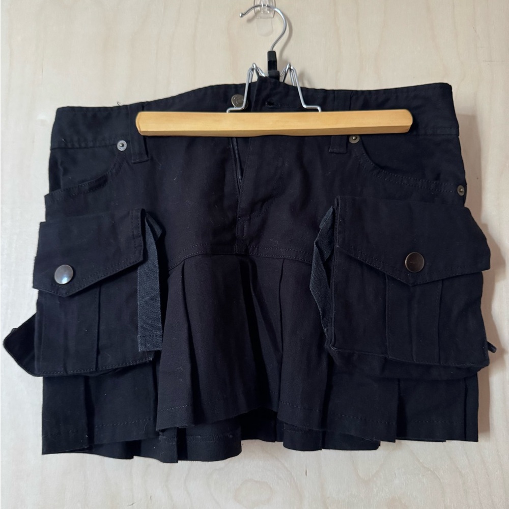 Black 2000s Japan Pleated Utility Pocket Mini Skirt